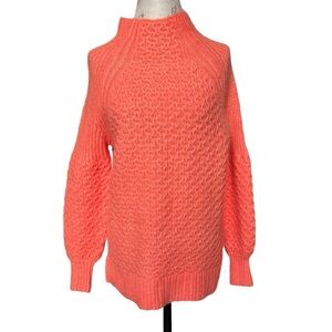 Anthropologie Bright Coral Turtleneck Sweater, Small Alpaca blend